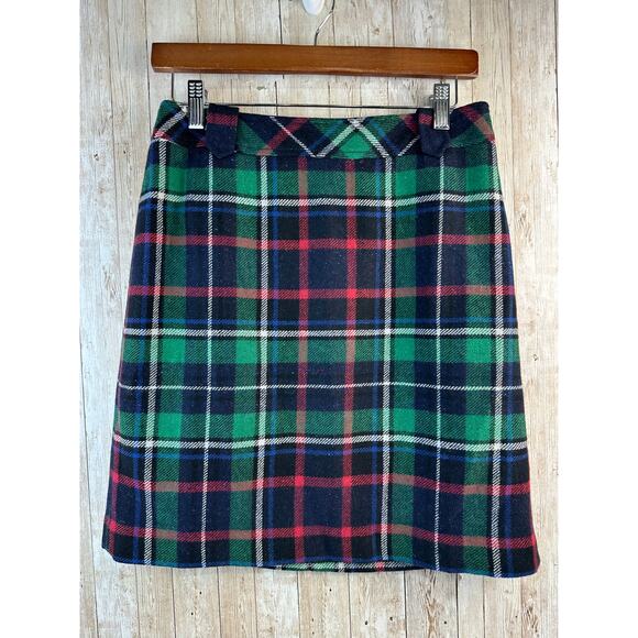 Talbots Skirt Womens 4 Petite Navy Red Green Plaid Wool Blend Knee Length Preppy - Picture 1 of 3